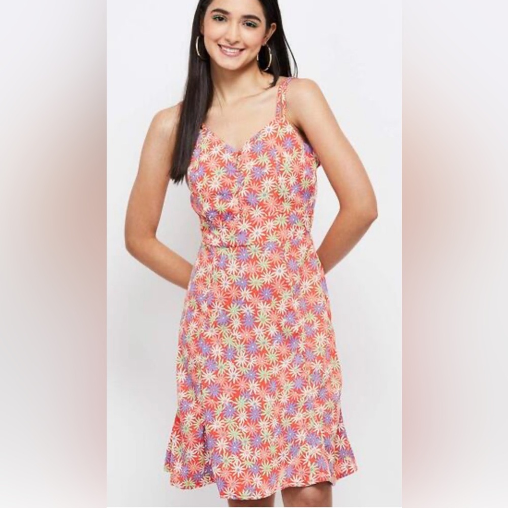 Bright Floral Print A-Line Dress